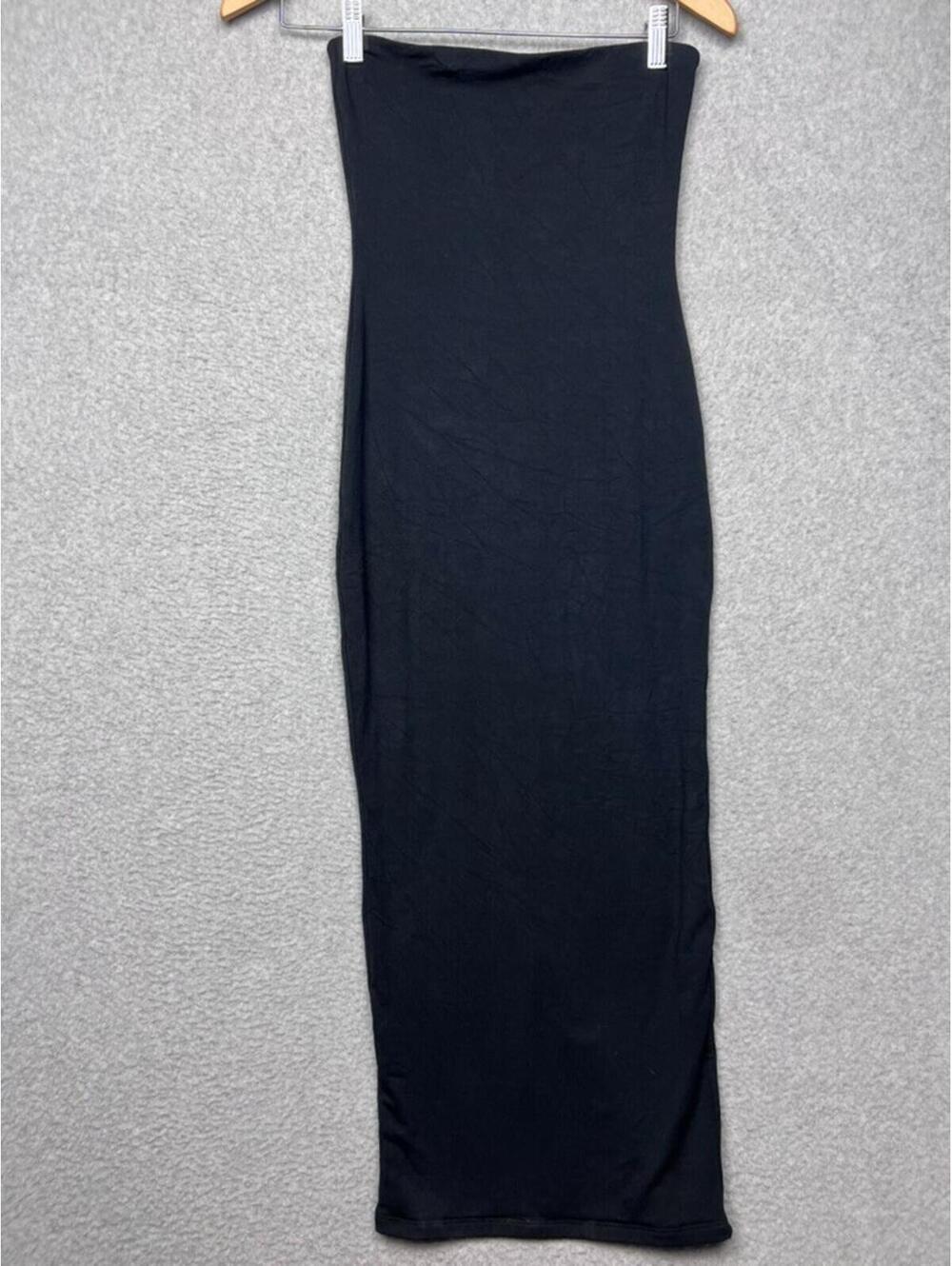 RE ONA Strapless Midi Dress Black Double Lined Minimalist Bodycon S luxury LBD
